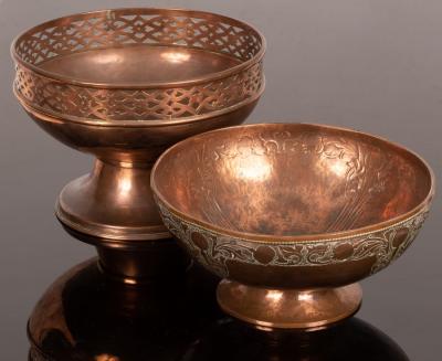 Appraisal: A copper pedestal bowl with pierced border cm diameter and