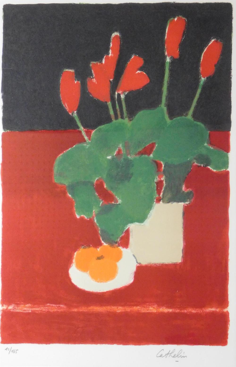 Appraisal: Bernard Cathelin France - lithograph abstracted floral still life with