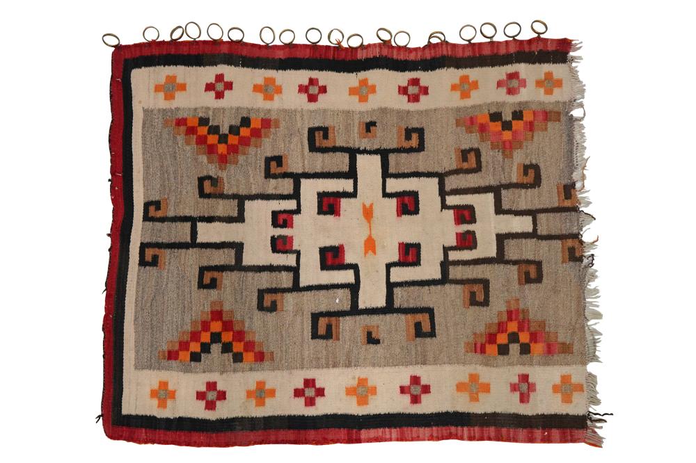 Appraisal: NAVAJO WOOL RUG FRAGMENTmounted with curtain rings x inches Condition