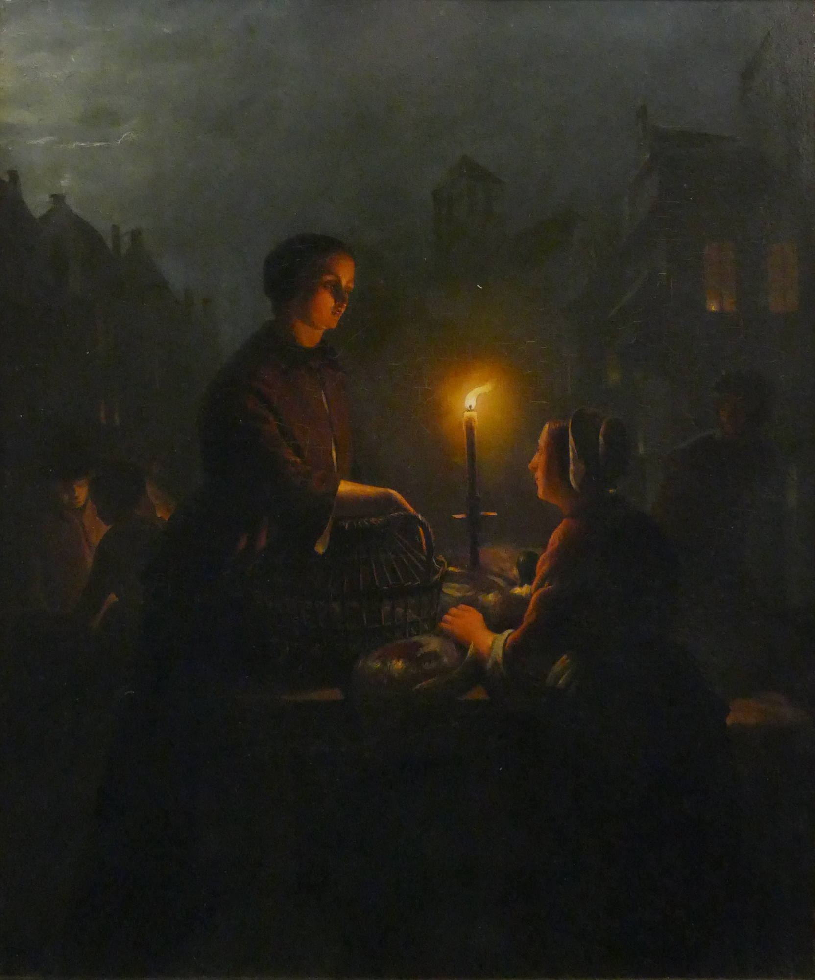 Appraisal: Andries Vermeulen - Netherlands Night Scene Oil on Panel Panel