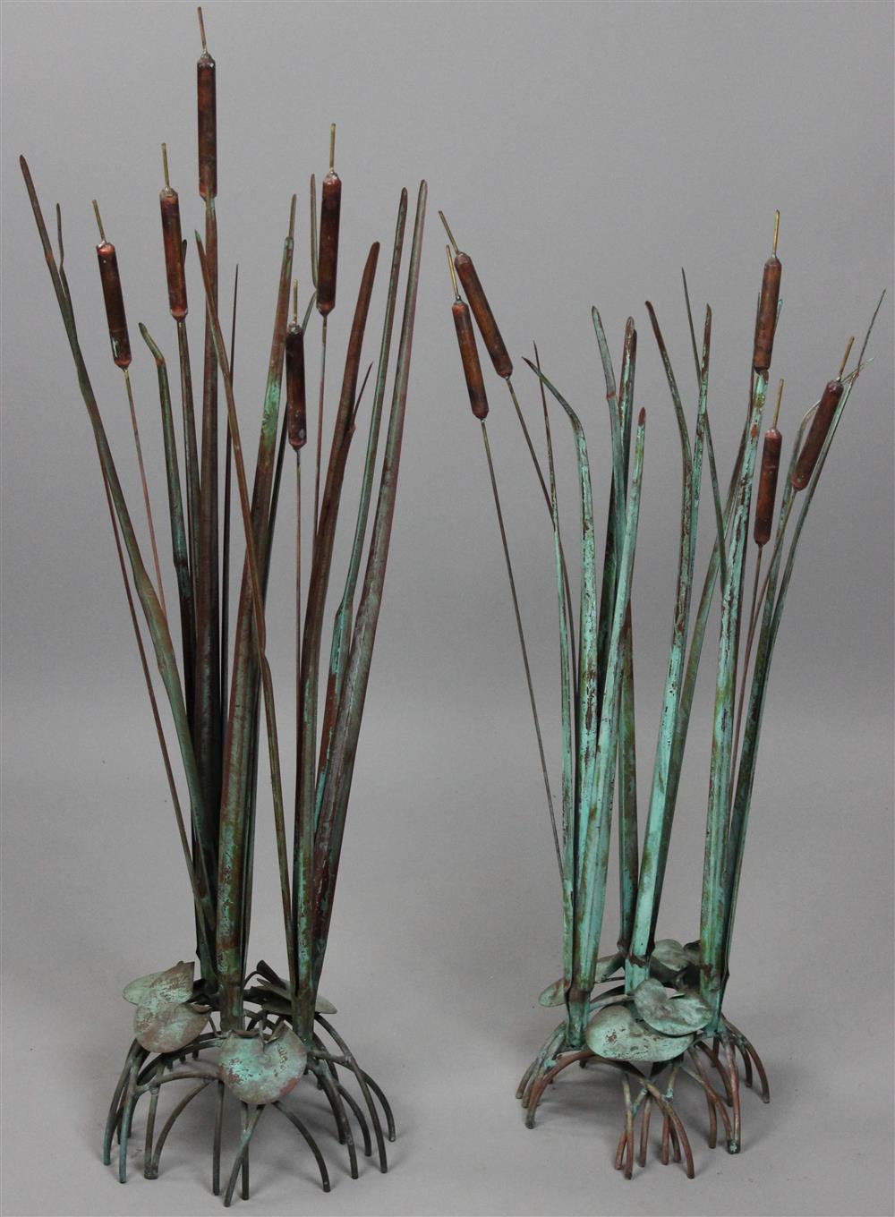 Appraisal: TWO METAL CATTAIL GARDEN SCULPTURES BY PAT MONK realistically rendered