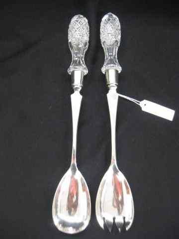 Appraisal: Cut Glass Silverplate Salad Serving Set '' long excellent