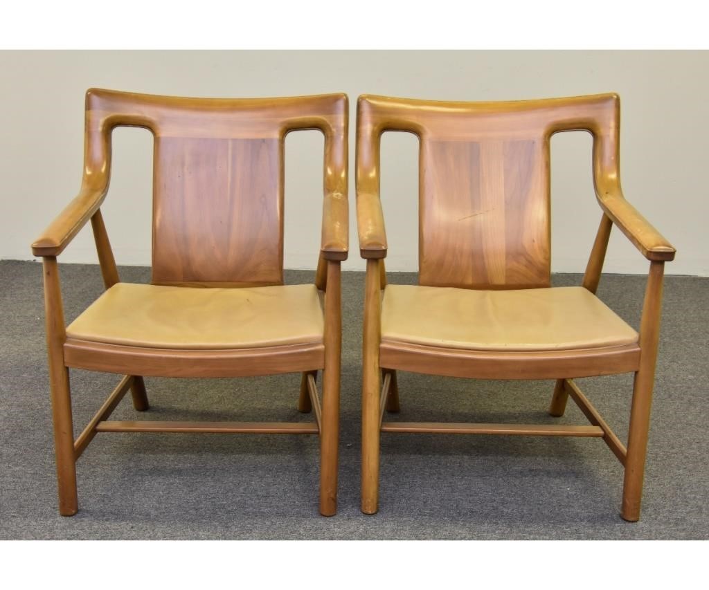 Appraisal: John Widdicomb mid-century open lounge armchairs with faux leather seats