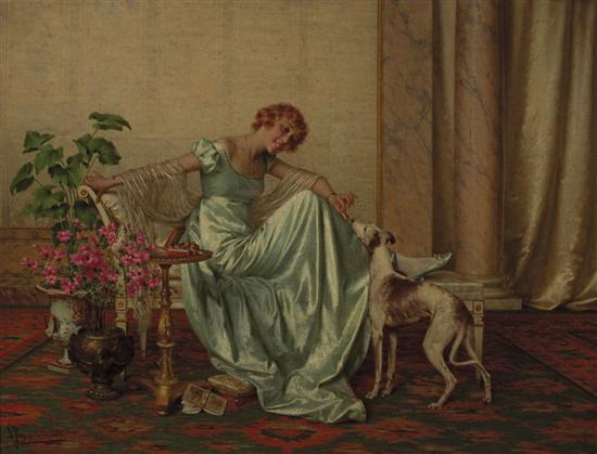 Appraisal: VITTORIO REGGIANINI Italian - A Treat for Her Dog oil