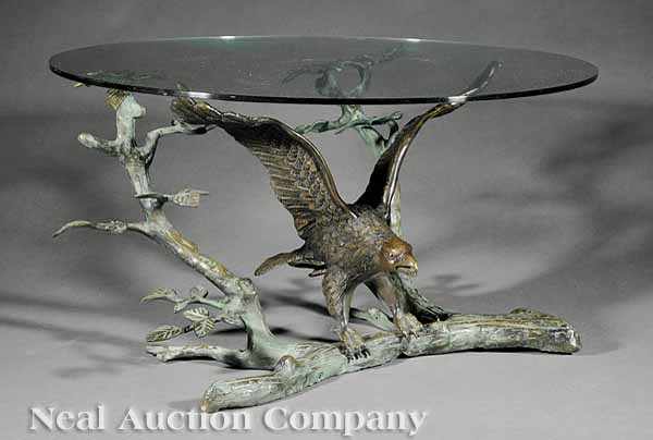 Appraisal: A Patinated Bronze Eagle Figural Table glass top height in