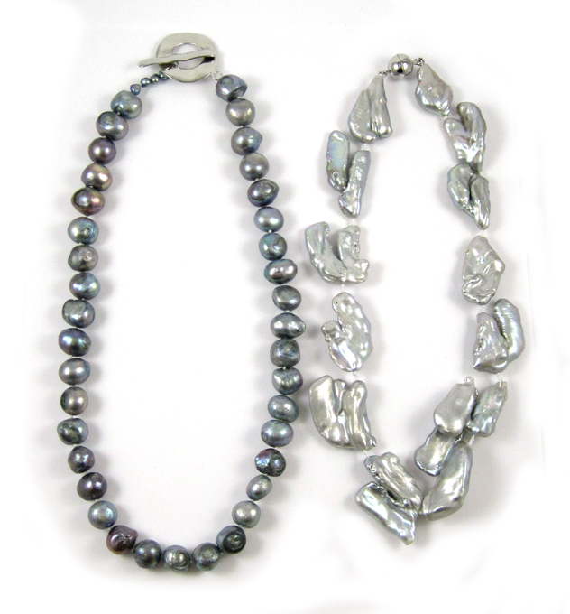 Appraisal: TWO BAROQUE GREY PEARL NECKLACES including a - inch necklace