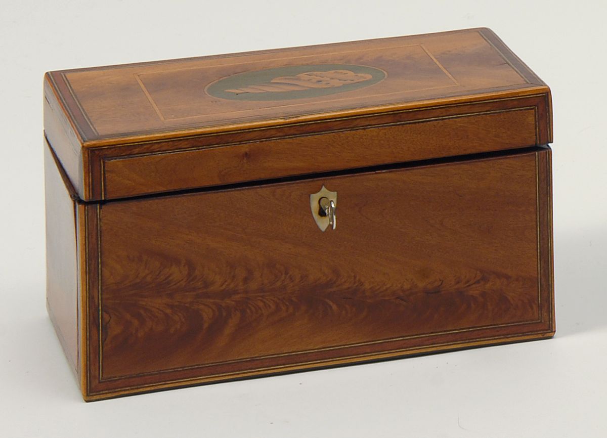 Appraisal: ANTIQUE FEDERAL INLAID LIFT-TOP TEA CADDY In satinwood with inlaid