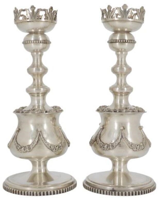 Appraisal: pair Hand-made sterling silver candlesticks Meyers Creative decorated with floral