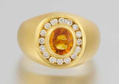 Appraisal: An k Gold Yellow Sapphire and Diamond Ring k brushed