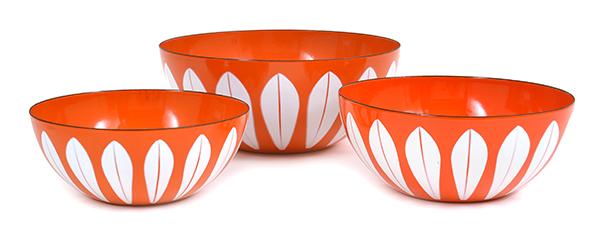 Appraisal: THREE CATHRINEHOLM NORWEGIAN LOTUS ENAMEL NESTING BOWLS designed by Grete