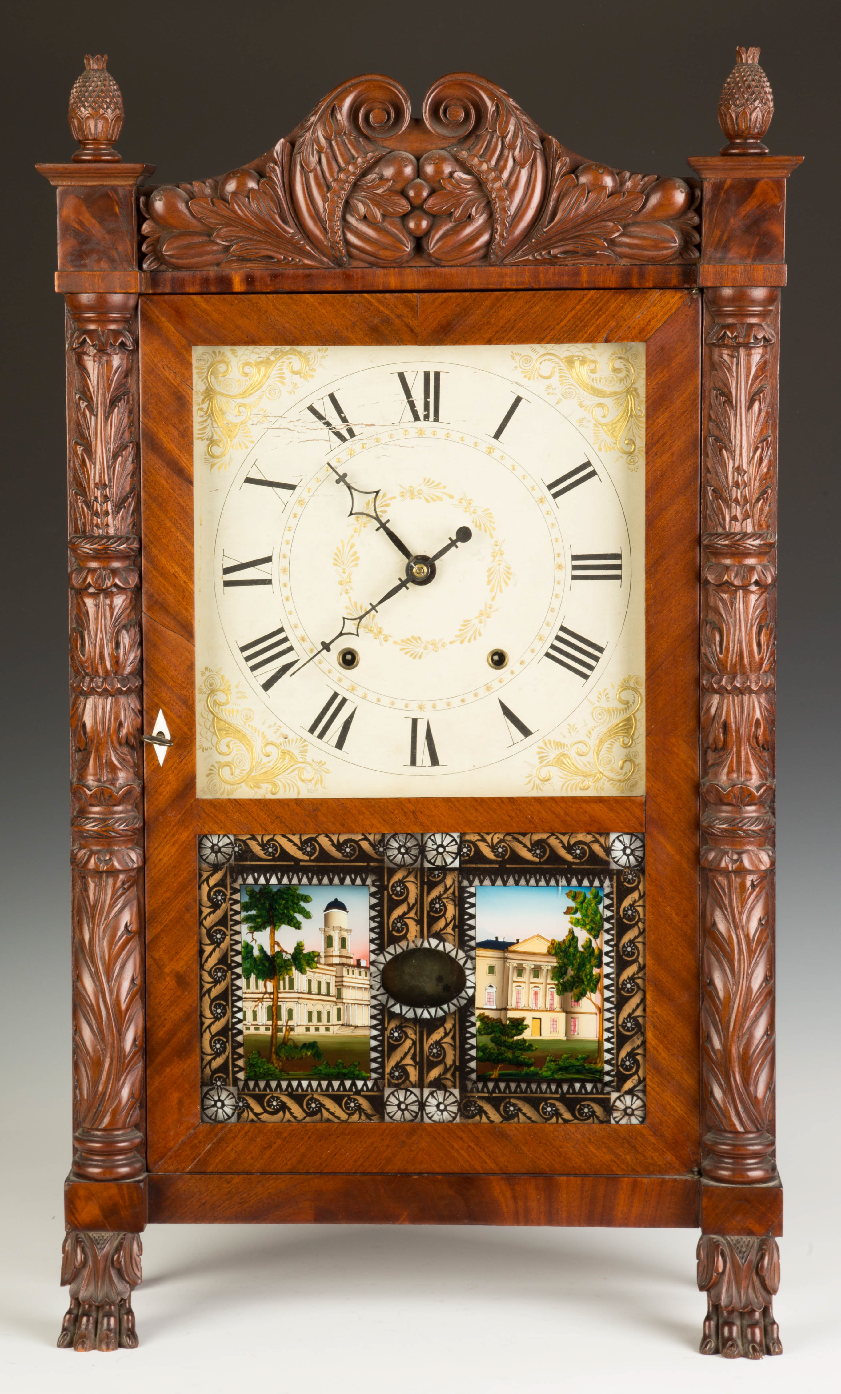 Appraisal: Ephraim Downs for George Mitchell Shelf Clock Carved mahogany case