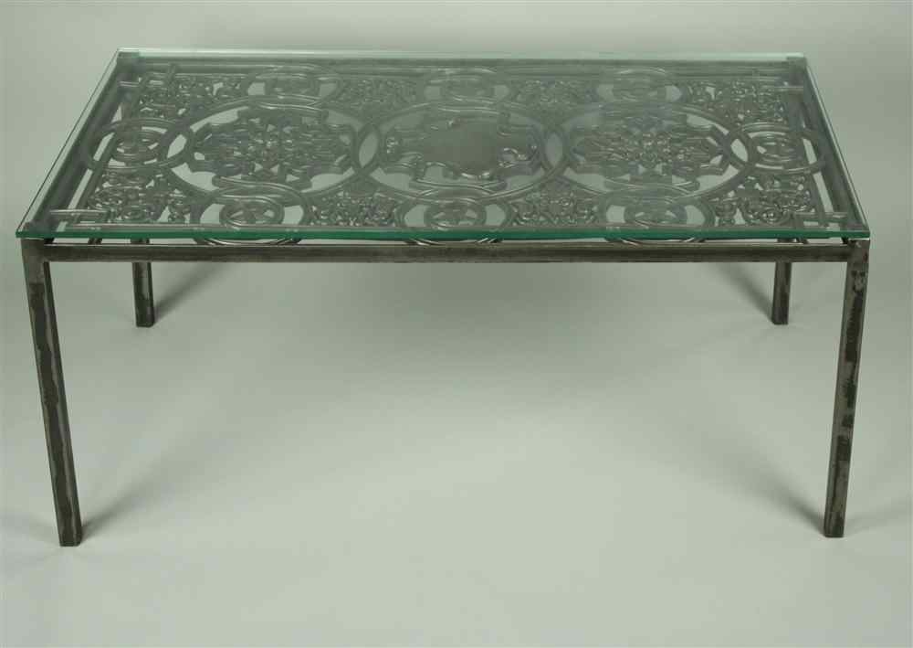 Appraisal: IRON WORK COFFEE TABLE WITH GLASS TOP having a rectangular