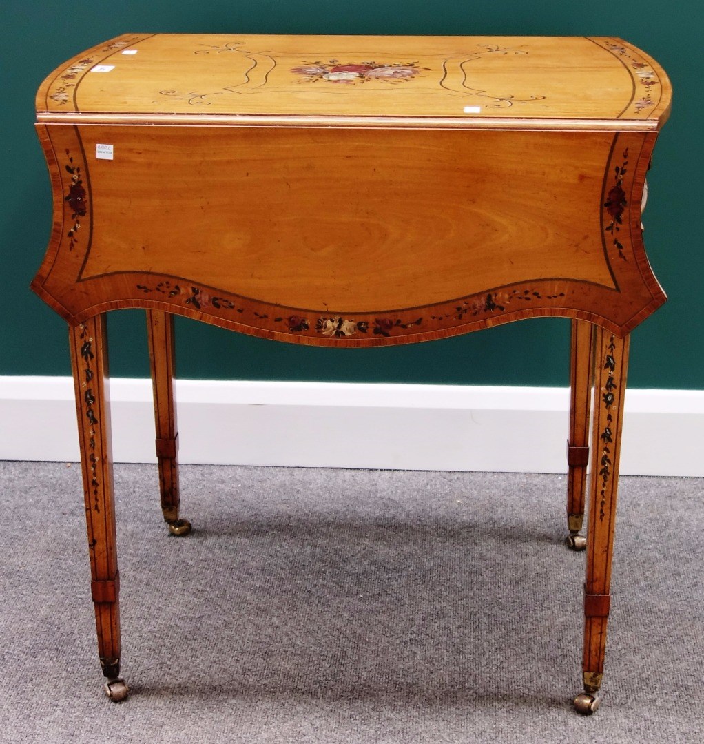 Appraisal: A George III style painted satinwood and tulipwood banded Pembroke