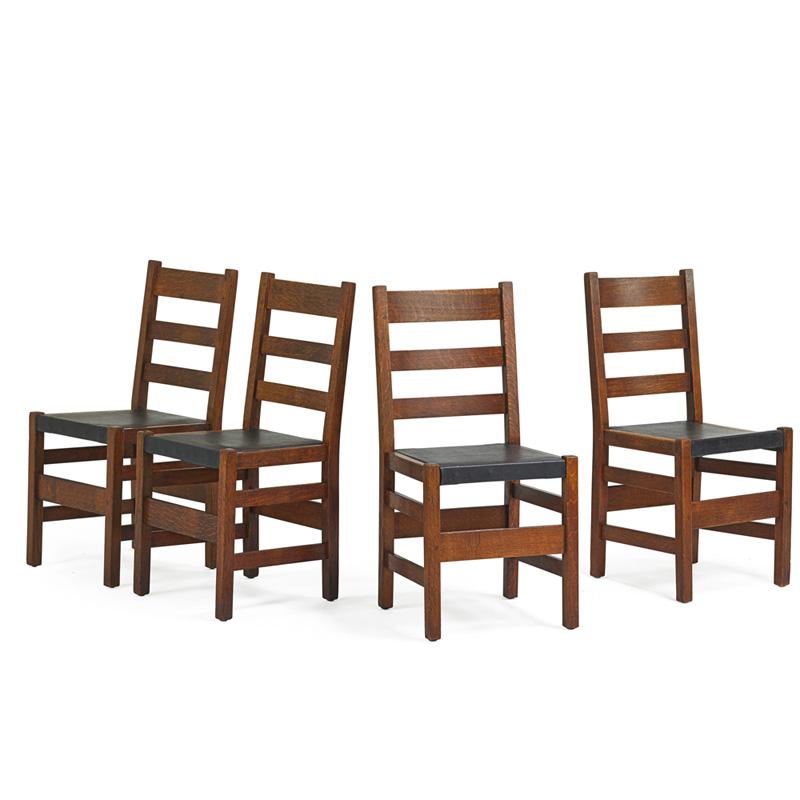 Appraisal: L J G STICKLEY Four ladder back chairs Condition Report