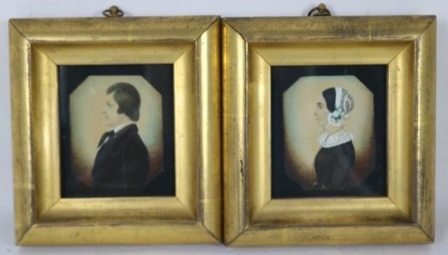 Appraisal: MINIATURE PORTRAITS WATERCOLORS ON PAPER PROBABLY AMERICAN SECOND QUARTER OF