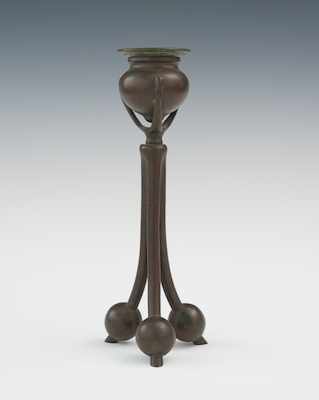 Appraisal: A Bronze Arts and Crafts Candlestick Unattributed urn shaped with