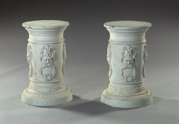 Appraisal: Pair of Beaux Arts-Style Cast-Iron Polychromed Pedestals each of cylindrical