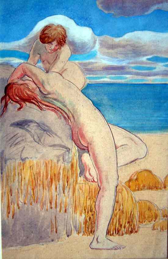 Appraisal: John Robert Pinches - watercolour Nudes on the shore x