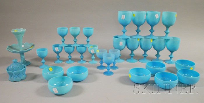 Appraisal: Thirty Pieces of Blue Opaline Glass Tableware including nine goblets