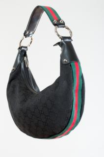 Appraisal: Faux Gucci Bamboo Ring Half Moon Canvas Hobo Bag Faux