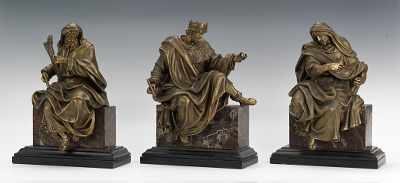 Appraisal: A Lot of Large Bronze Bookends Three bronze figures playing