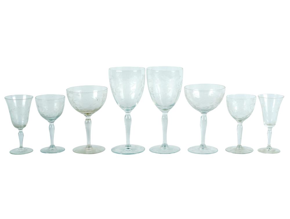 Appraisal: ETCHED GLASS STEMWARE SERVICEunmarked comprising water goblets inches high champagne