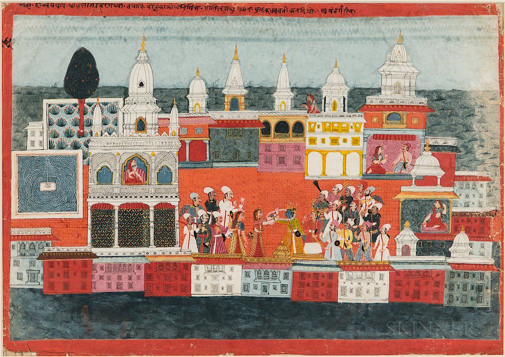 Appraisal: Painting Depicting Krishna Receiving a Garland Painting Depicting Krishna Receiving