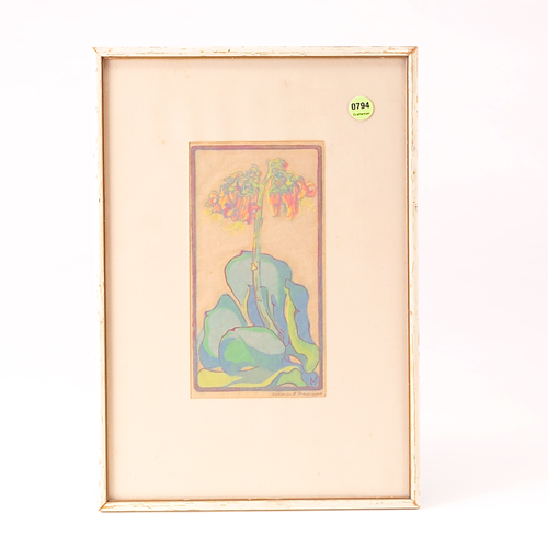 Appraisal: KATHARINE H MACDONALD Color woodblock print of tall blossom with