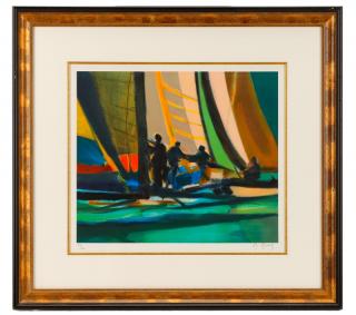 Appraisal: Marcel Mouly Yachtmen a Quai Signed Litho Marcel Mouly French