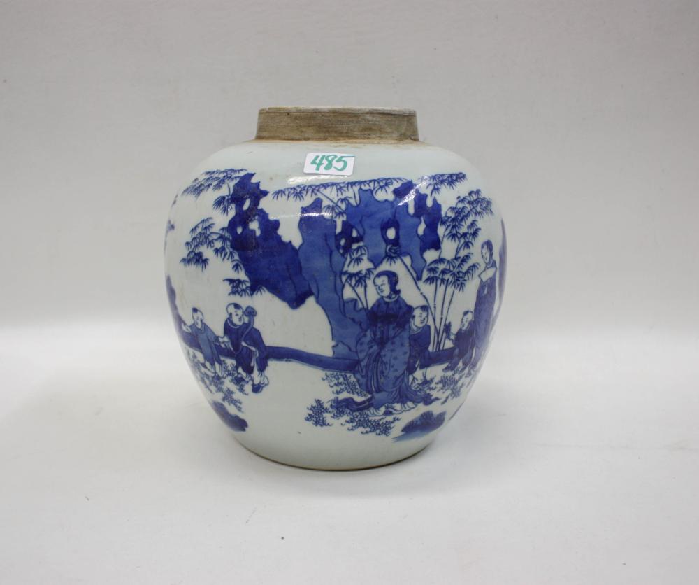 Appraisal: CHINESE BLUE AND WHITE PORCELAIN JAR hand painted blue underglaze