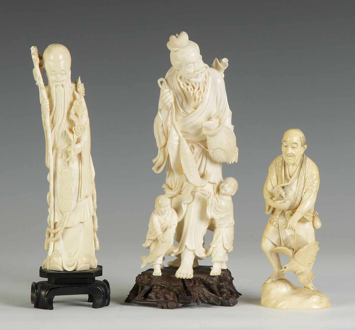 Appraisal: Pcs Carved Ivory th cent Scholar small break to top