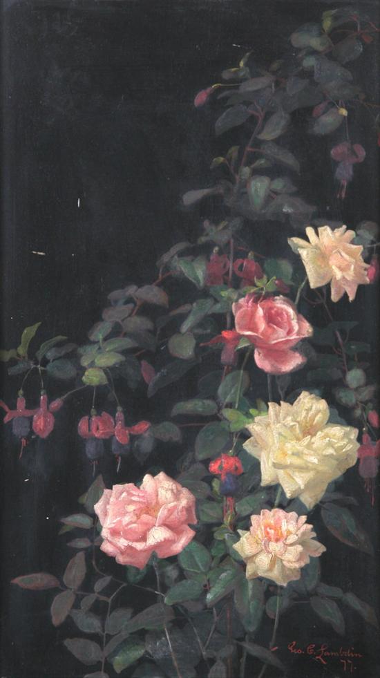 Appraisal: GEORGE COCHRAN LAMBDIN American - ROSES AND FUSCHIA Signed and