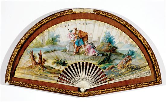 Appraisal: Fine French painted and carved ivory fan th century ornate