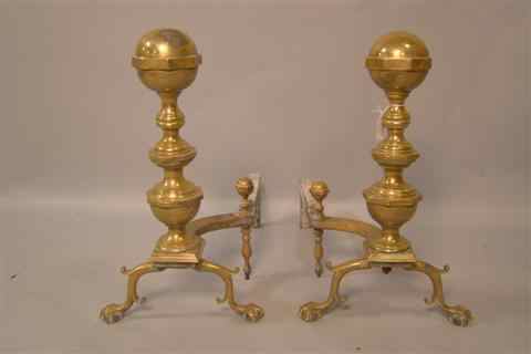 Appraisal: PAIR OF CANNON BALL SOLID BRASS ANDIRONS circa - h