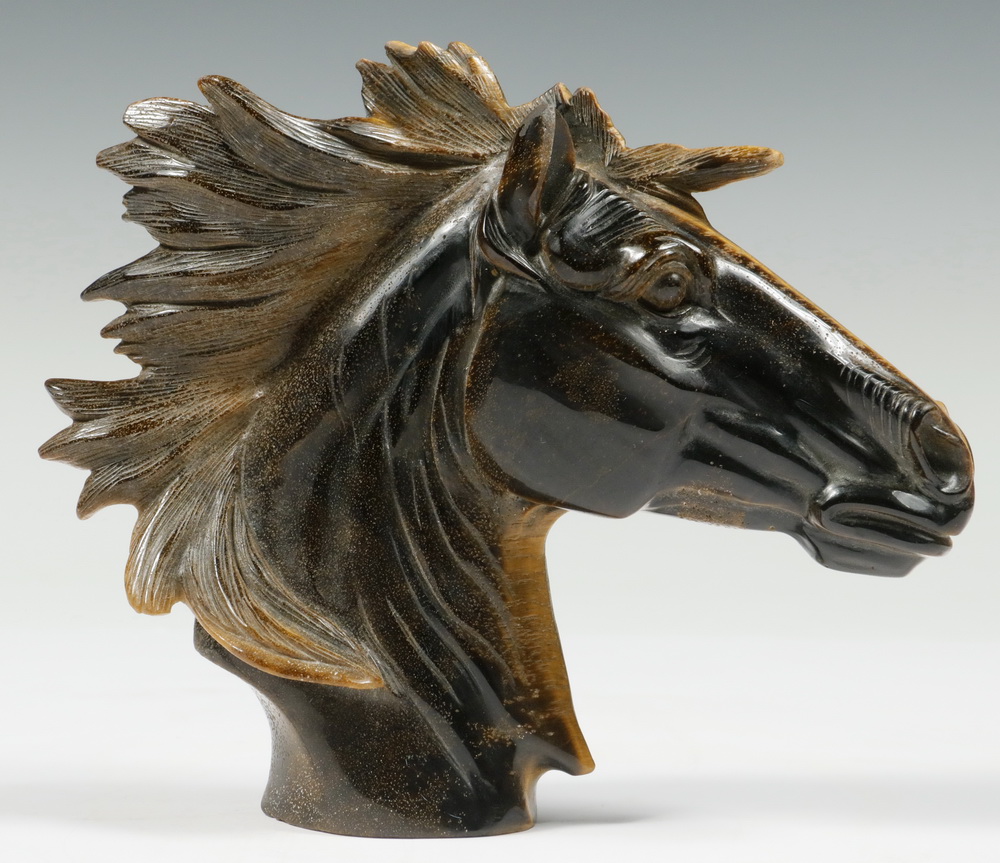 Appraisal: RUSSIAN IMPERIAL ACADEMY SCULPTURE Russian Carved Tiger Eye Horse Head