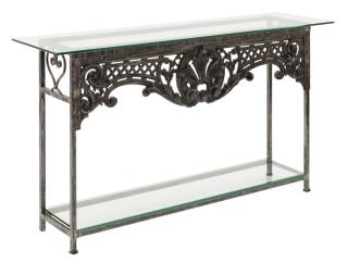 Appraisal: A SPANISH WROUGHT IRON CONSOLE TABLE WITH GLASS TOP A