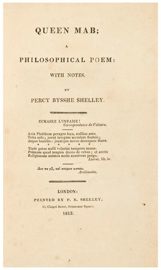 Appraisal: SHELLEY Percy Bysshe - Queen Mab A Philosophical Poem With