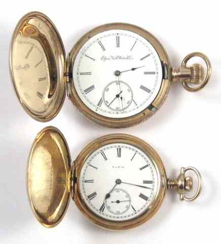 Appraisal: TWO ELGIN GOLD OVERLAID HUNTER CASE POCKET WATCHES model size