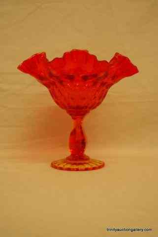 Appraisal: Fenton Glass Colonial Orange Crimped Edge Compotec and not marked