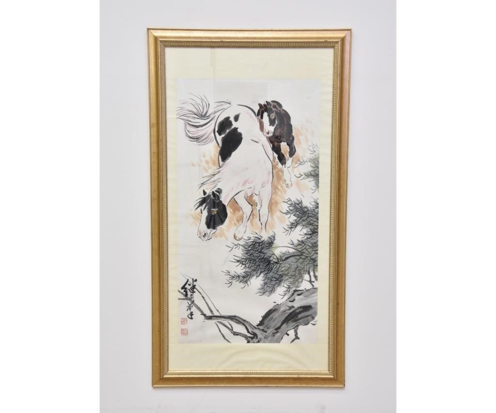 Appraisal: Large Chinese watercolor of horses signed th c x ss