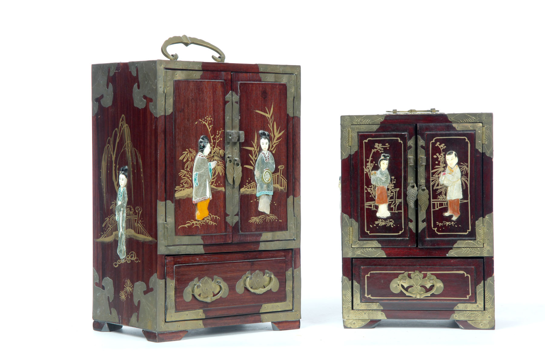 Appraisal: TWO JEWELRY BOXES China mid th century Miniature cabinets of