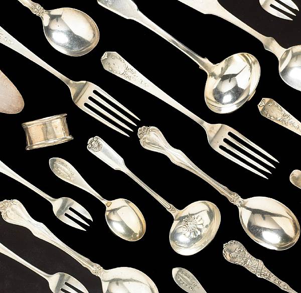 Appraisal: A group of sterling flatware Comprising Fiddle pair sauce ladles