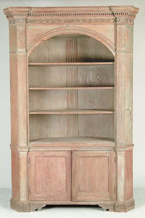 Appraisal: OUTSTANDING EARLY BARREL BACK PINE ARCHITECTURAL CORNER CUPBOARD Mid-Atlantic region