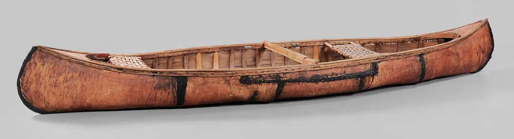 Appraisal: Birch Bark Canoe American th century laced construction with black