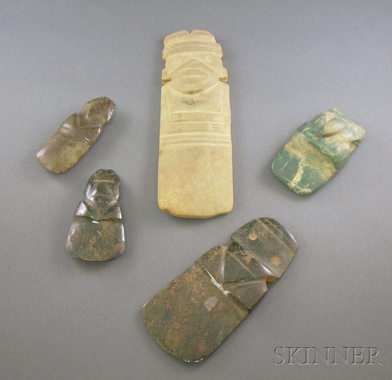 Appraisal: Five Pre-Columbian Carved Jade Axe Gods Costa Rica c -