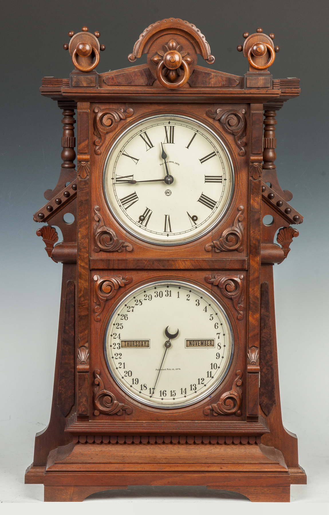 Appraisal: Seth Thomas Parlor Calendar Shelf Clock Carved walnut and burl