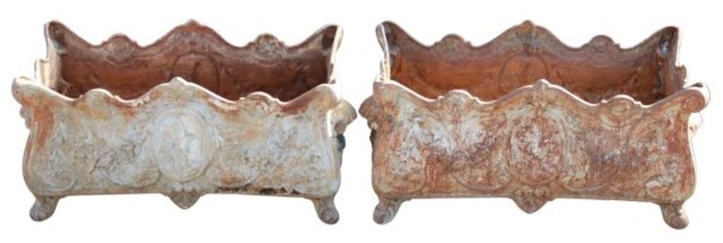 Appraisal: pair Cast iron garden jardinieres planters having shaped body ornamented