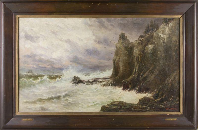 Appraisal: George Berg CA - Flattery Storm Cliff oil on canvas