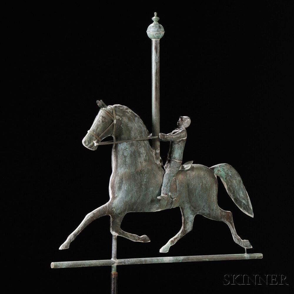 Appraisal: Molded Copper Horse and Rider Weathervane America early to mid-