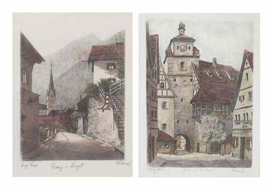 Appraisal: A Pair of Austrian Etchings on Silk one depicting the